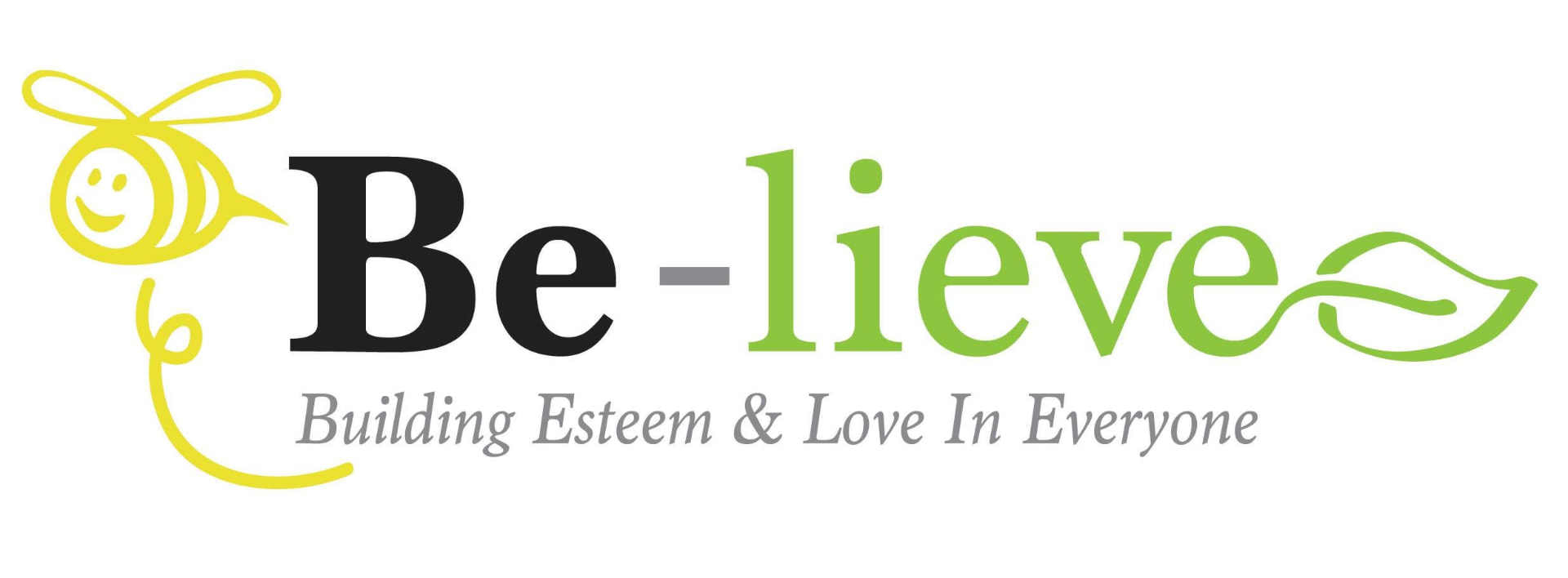 Original Be-lieve CIC logo: a smiling bee with a leaf and the strapline Building Esteem & Love In Everyone